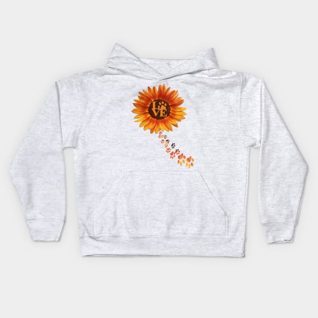 Sunflower Sunshine Love Paw Print Yellow Flower Pet, dog mom and cat mom cute Gifts Kids Hoodie by tamdevo1